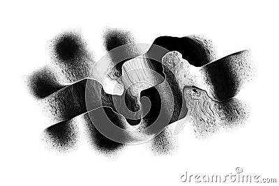 Ink drop transition on white black background, Black ink artistic flow splatter spots Stock Photo